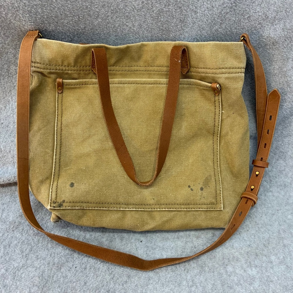 Madewell Canvas Transport Tote Women Khaki Shoulder Bag Leather Trim H6862 OS